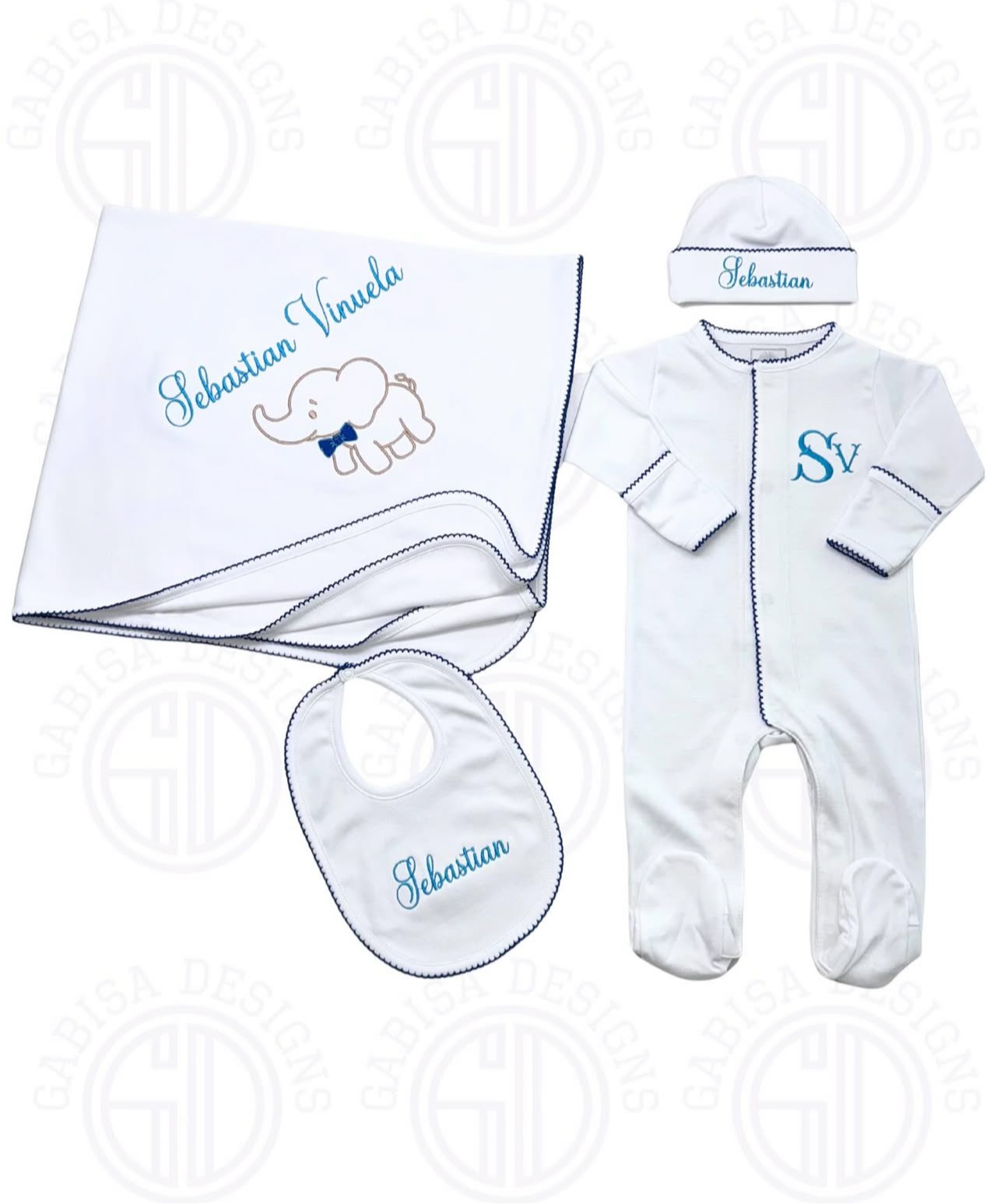 Navy blue & White footie set