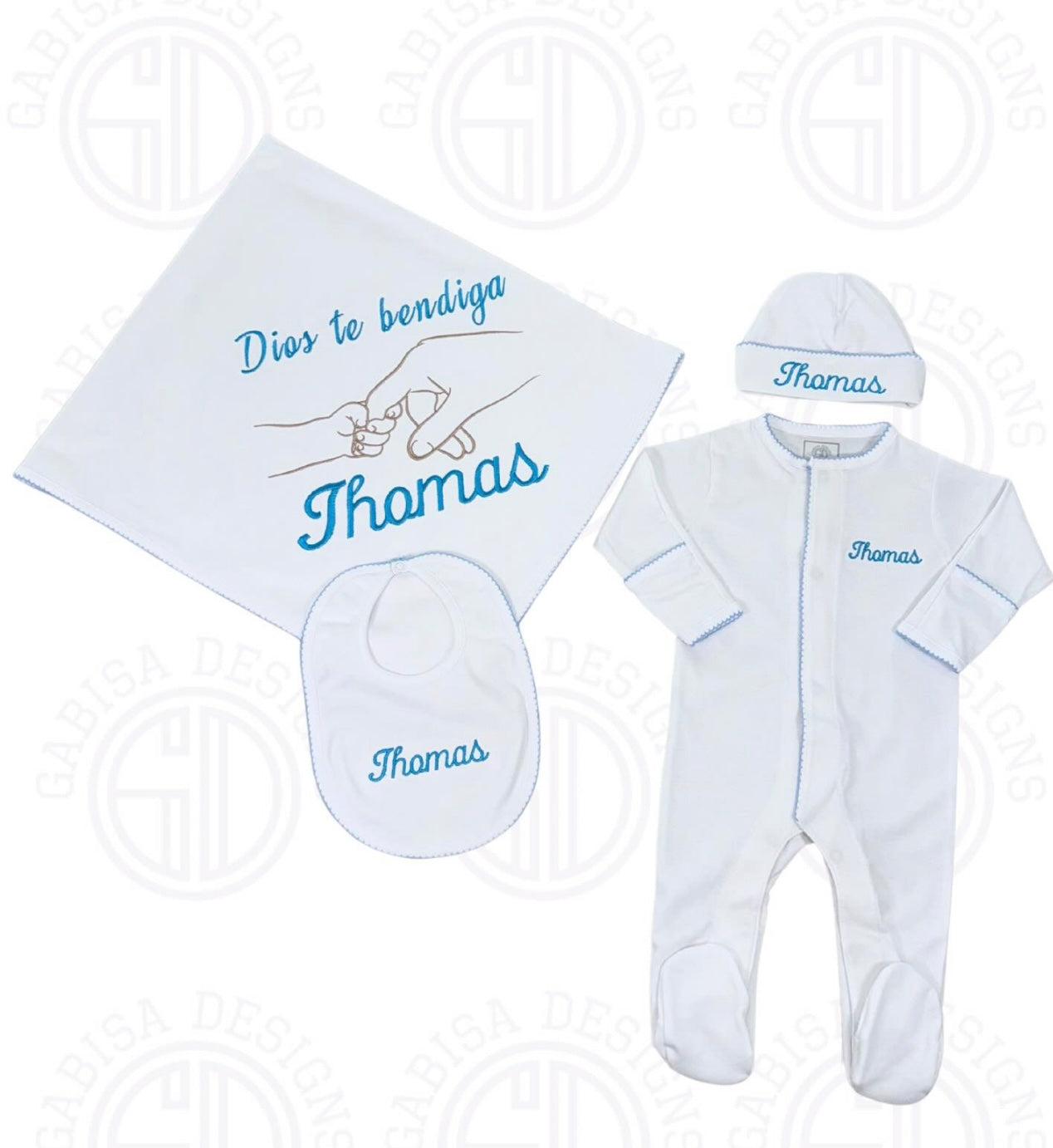 Baby blue & White footie set