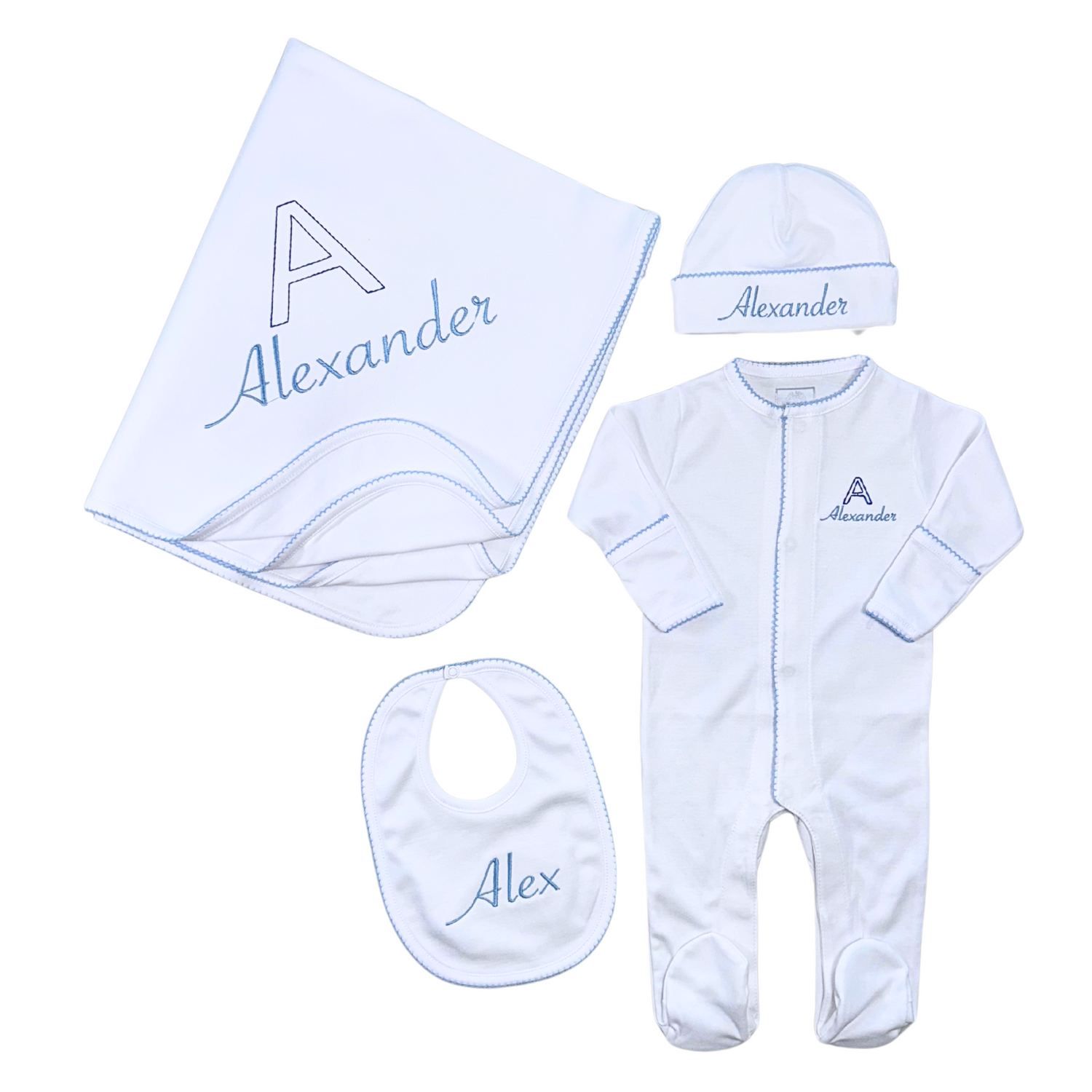 Baby blue & White footie set