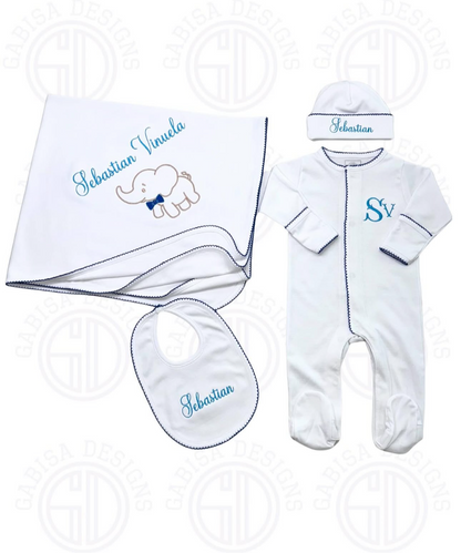 Navy blue &amp; White footie set