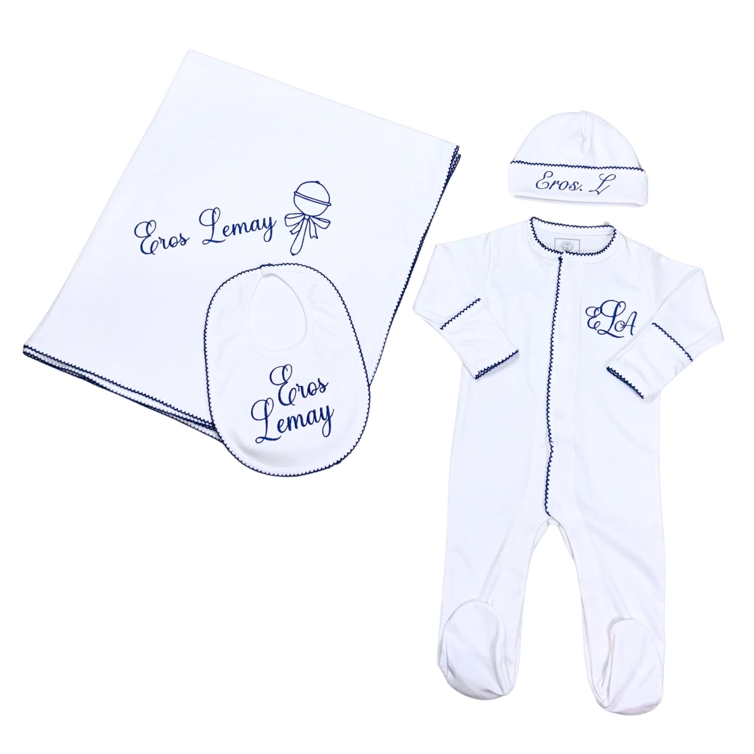 Navy blue &amp; White footie set