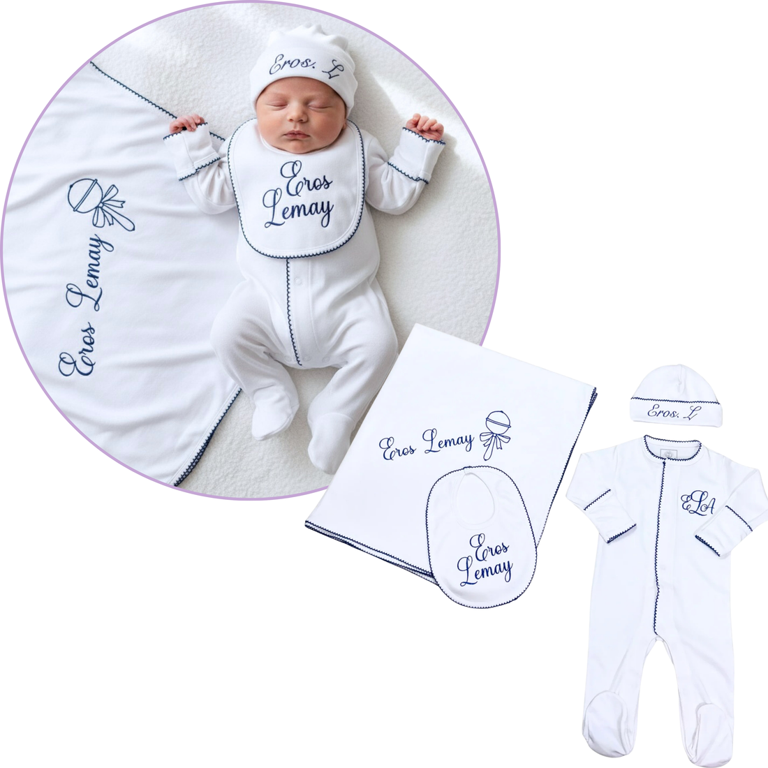 Navy blue & White footie set