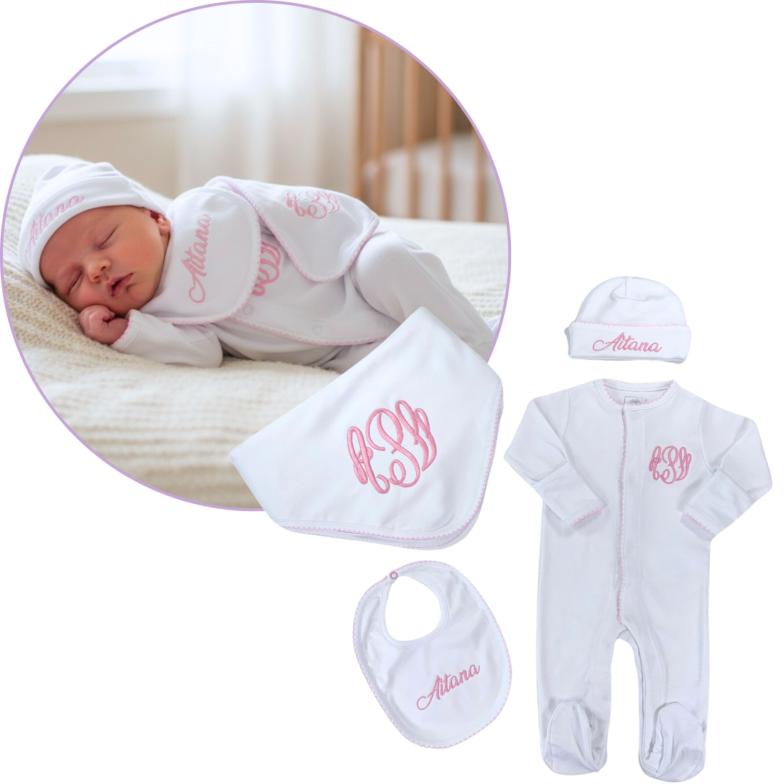 Pink & White footie set