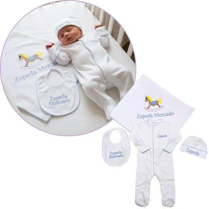 Baby blue &amp; White footie set