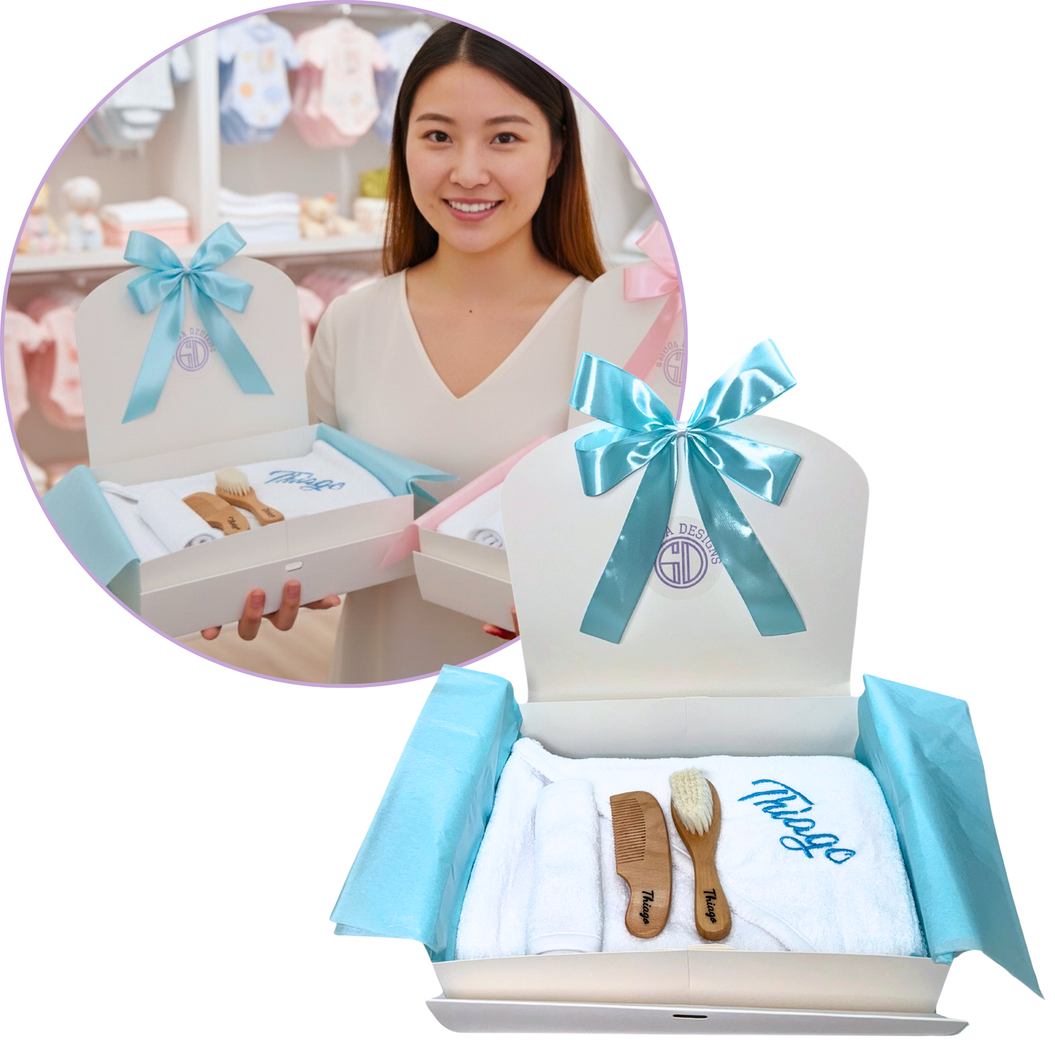 Baby Bath Set Towel &amp; Brush Hair